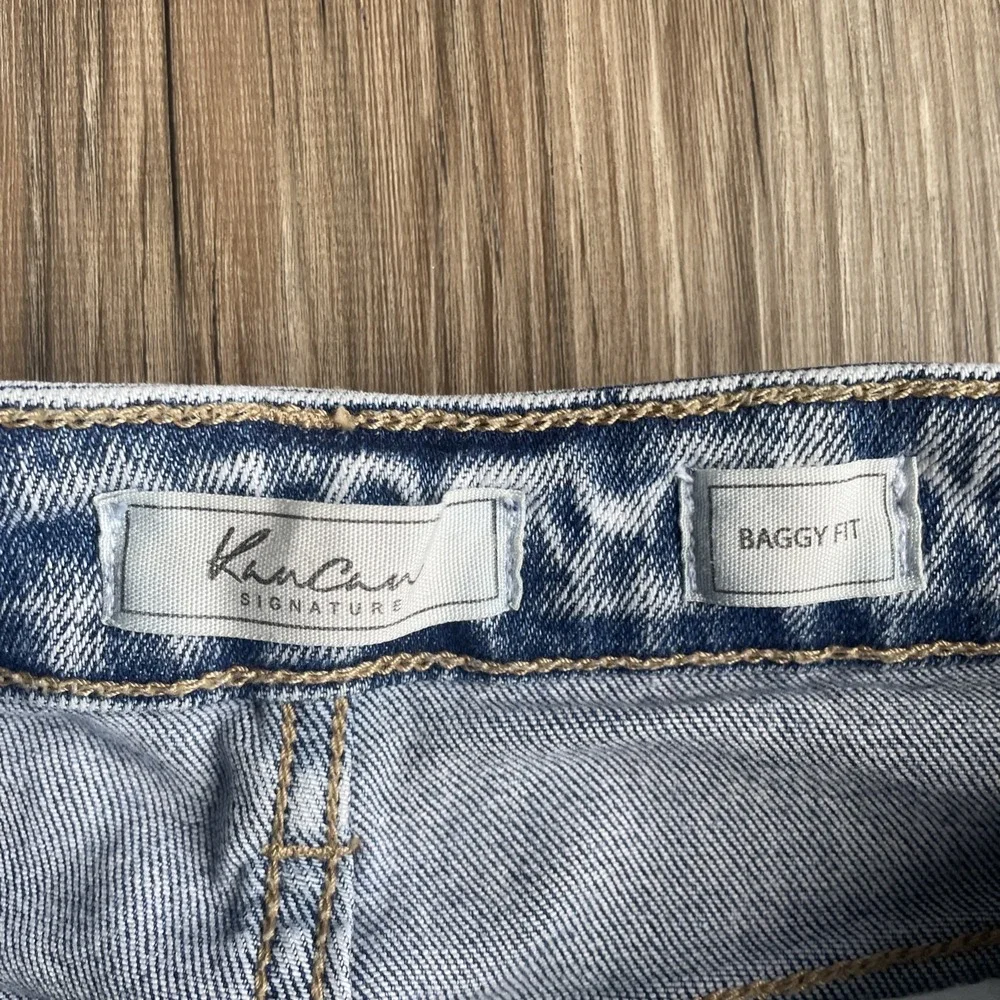 KanCan Signature High Rise Baggy Fit Distressed Washed Blue Jeans Size 25‎
